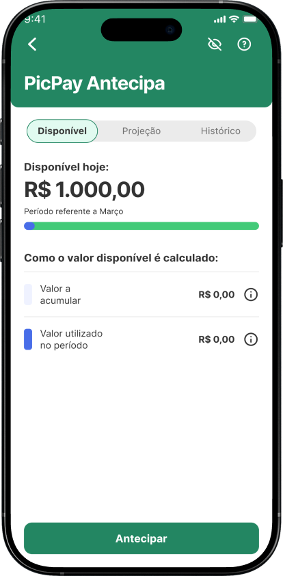 Tela principal PicPay Antecipa