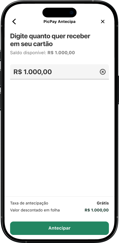 Tela escolha o valor que quer receber