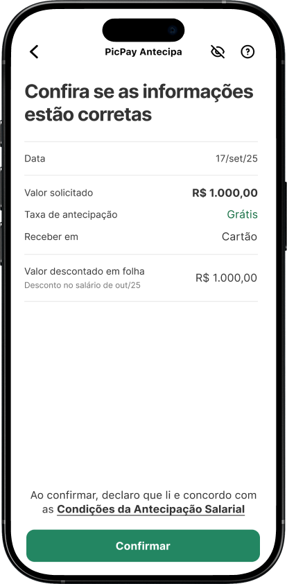 Tela confira se as informações estão corretas