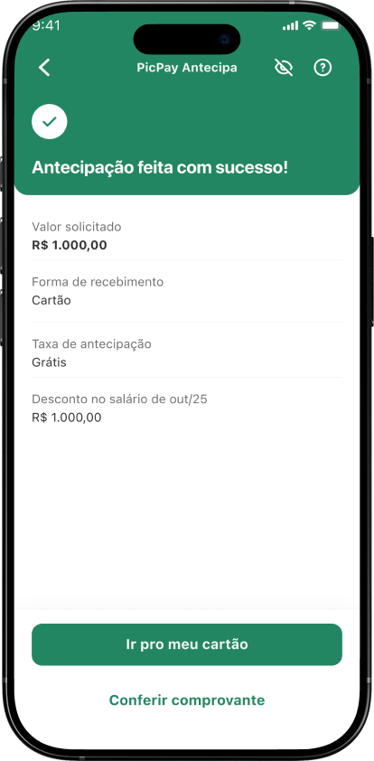 Tela antecipação feita com sucesso
