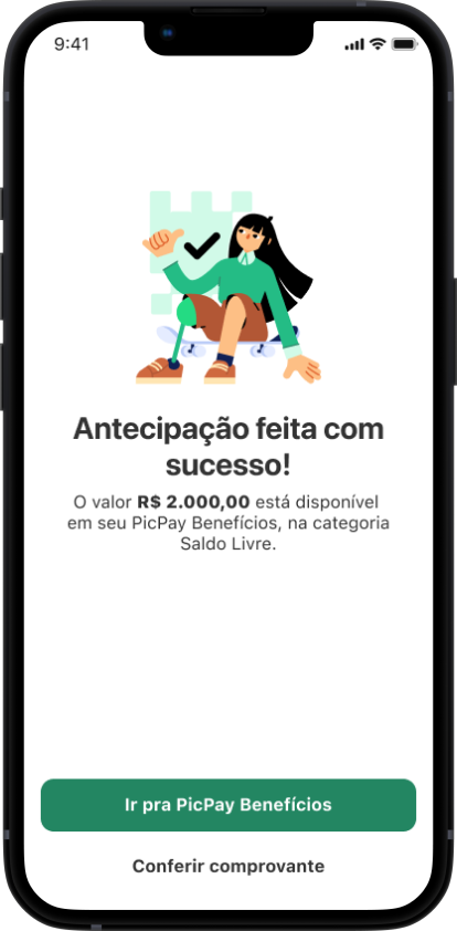 Tela antecipação feita com sucesso