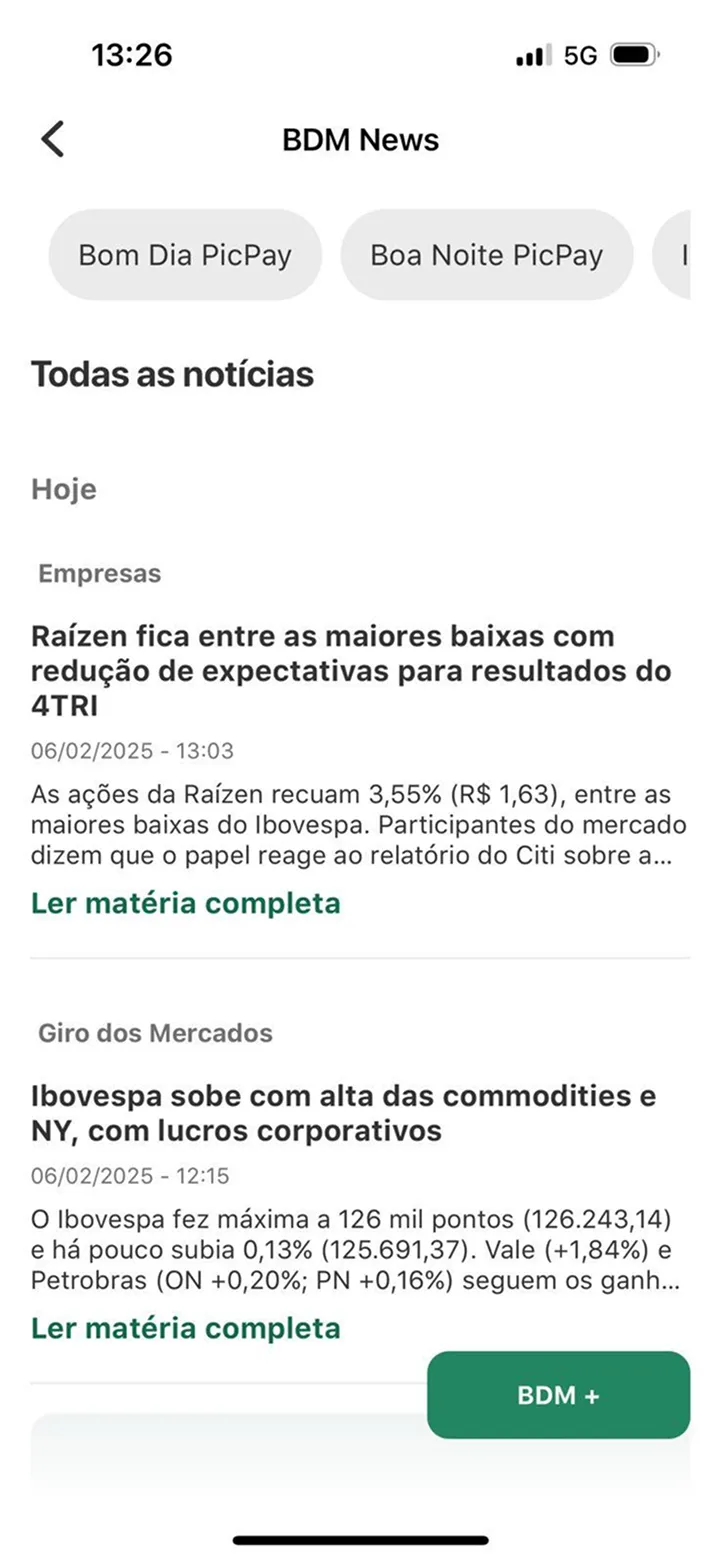 Acesse o app PicPay, busque na barra de pesquisa por "BDM" e clique no ícone do "Bom Dia Mercado";