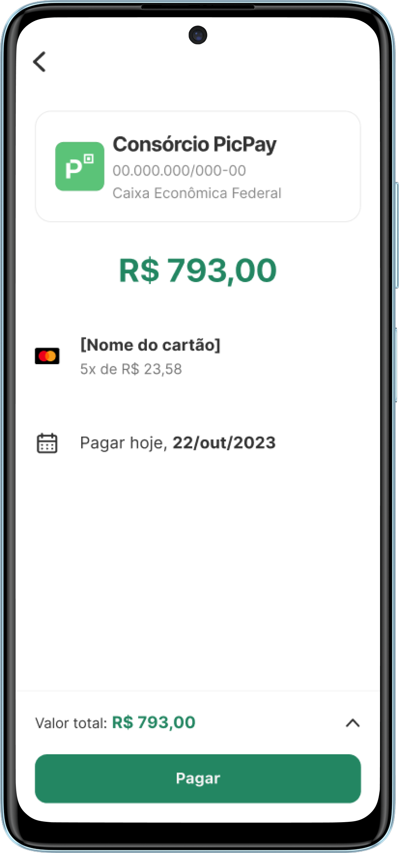 Tela de confirmar pagamanto