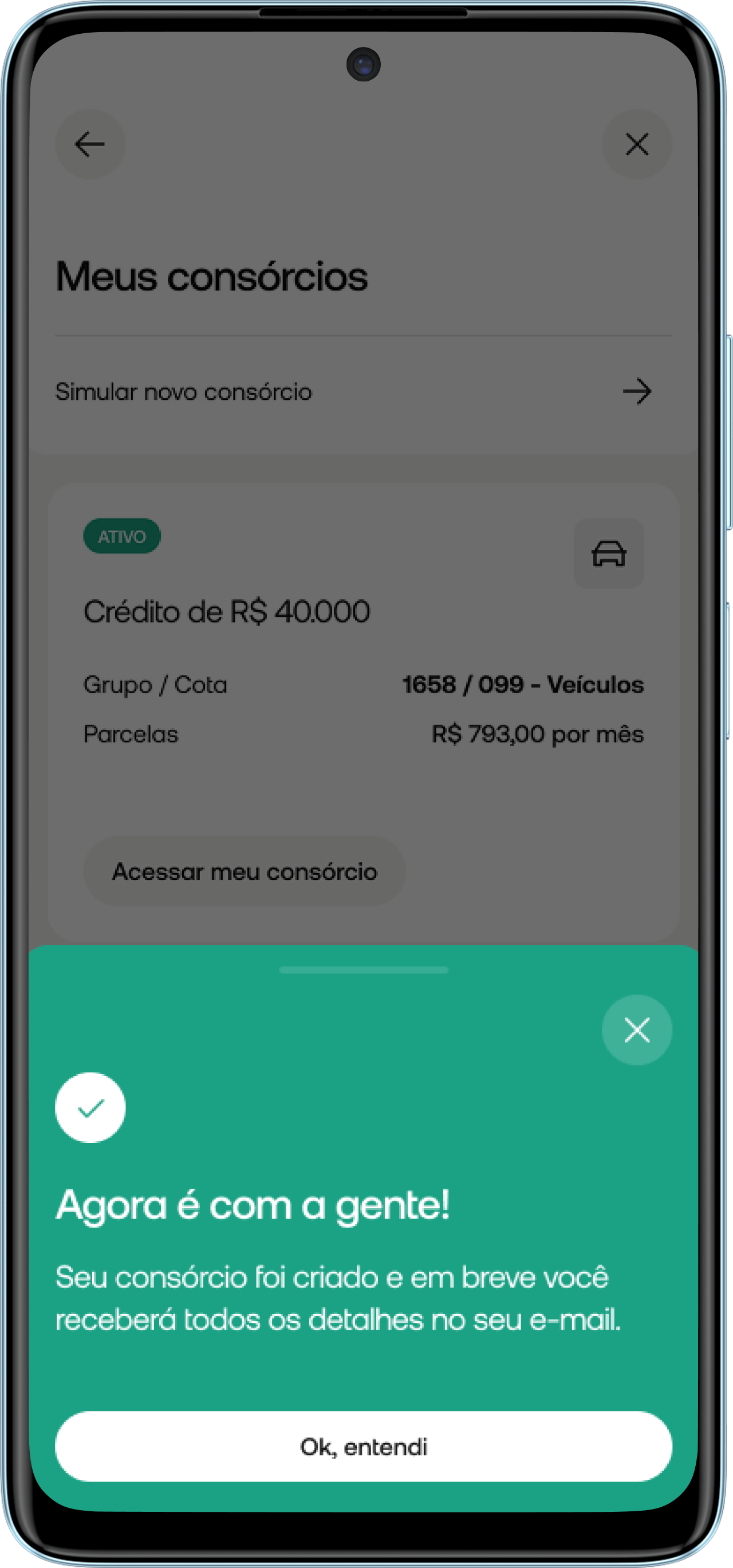 Tela de sucesso
