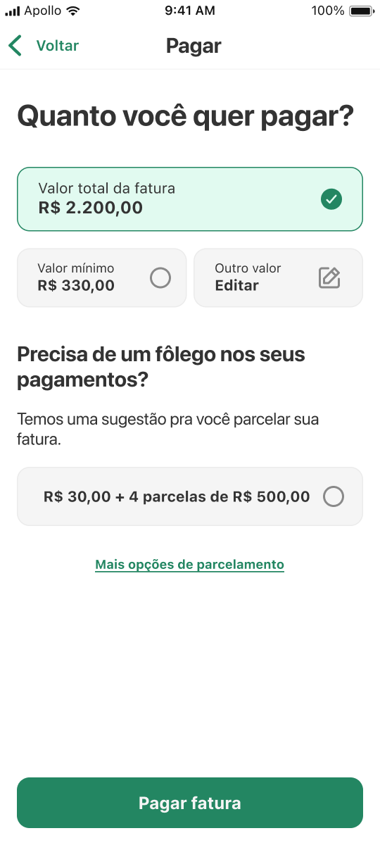 Tela do app, quanto você quer pagar?