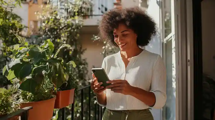 Mulher segurando o Celular
