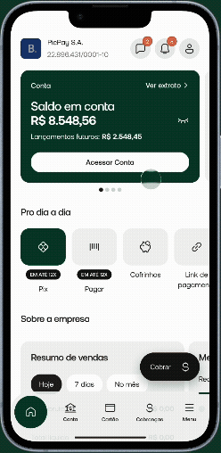 Gif no aplicativo de PicPay empresas, na parte de DAS MEI.