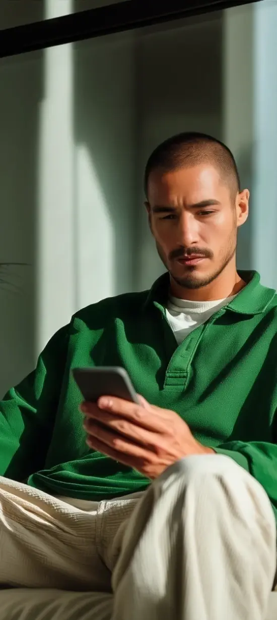 Homem usando o celular no sofá